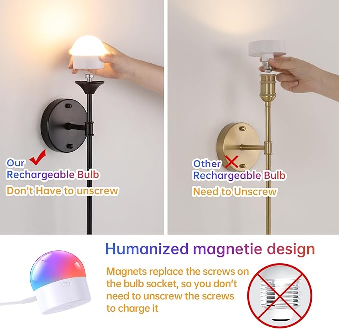 Battery Operated Wall Sconce Set of 2, Green Tulip Vintage Wall Light Fixture Rechargeable 5000mAh Battery Powered Wall Lamp with Remote for Living Room Bathroom, Black