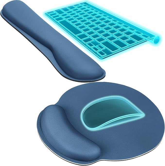 KTRIO Ergonomic Keyboard Wrist Rest, Memory Foam Mouse Pad with Wrist Rest for Computer Keyboard, Mouse Pad Set for Easy Typing & Pain Relief for Office & Home, Navy Blue