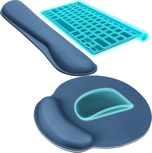 KTRIO Ergonomic Keyboard Wrist Rest, Memory Foam Mouse Pad with Wrist Rest for Computer Keyboard, Mouse Pad Set for Easy Typing & Pain Relief for Office & Home, Navy Blue