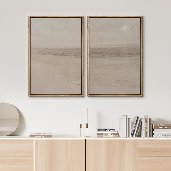 SIGNWIN Framed Canvas Print Wall Art Set Soft Abstract Landscape Cool and Neutral Tones Modern Minimalism Decorative Nordic for Living Room, Bedroom, Office - 16"x24"x2 Natural
