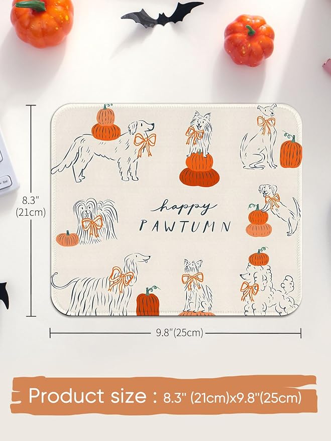 Seorsok Halloween Cute Puppy Mouse Mat,Pumpkin Decor Mouse Pads for Office Laptop,Washable Square Cute Mousepads with Extended Stitched Edges Non Slip Rubber Base 9.5"x7.8"x0.12" Inch,Beige