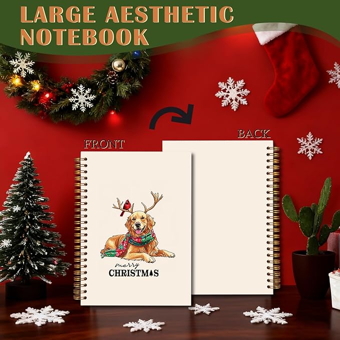 Exqcom Christmas Golden Retriever Spiral Notebook Gifts, Golden Retriever Lover Gifts Journal for Women, Christmas Cardinal Funny Dog Hardcover Notebook Journal Office School Supplies, 5.5x8.3 Inch