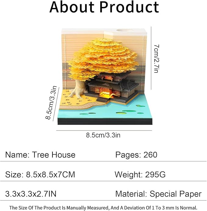 Time Piece Calendar 2026,3D Tree Tear-Away Memo Pad Creative Desk Calendars,3D Notepad Paper Carving Art Sticky Notes,3D Calendar 2026 Suitable for Room and Office Desktop Decoration