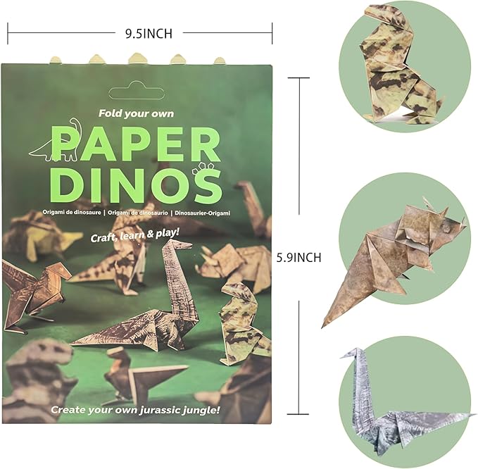 DIY Paper Cats Origami Kit for Making Cute Origami Cat, Crafts for Adults & Kids Activities Paper Cats for Desk Decoration, Gift for Cat Lovers & Valentine’s Day (Dinosaur Origami)