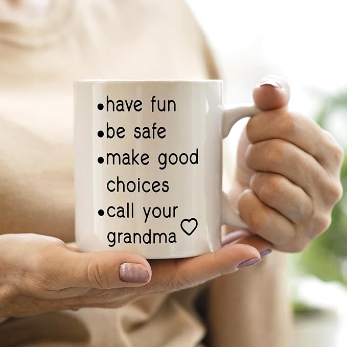 QASHWEY Funny Call Your Grandma Coffee Mug, College Freshmen Grandkids Graduation Gift, Call Your Grandma Coffee Cups Ceramic 11 Ounce, College Gift Tea Mug Cup, Gifts for College Grandkids Students