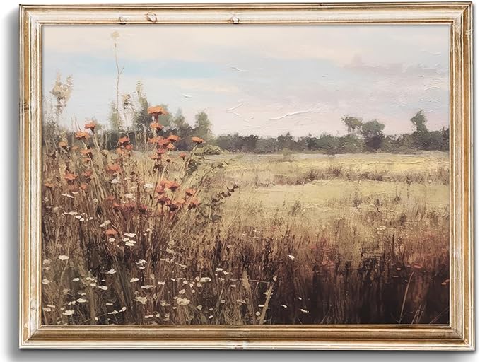 Uniro Vintage Wildflowers Wall Art for Bedroom Decor, Rustic Farmhouse Wall Decor Autumn Countryside Wall Painting Canvas Prints Landscape Oil Painting Fall Wall Decor Vintage Art Pictures for Bedroom Bathroom Kitchen Decor( 8" x 10"-UNFRAMED)
