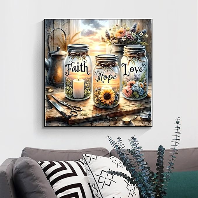 GXGLLPZBY Paint by Number Canvas Kit for Adults- DIY Beginner Easy Paint by Number Kits Faith, Hope, Love Wishing Bottle, Oil Paint by Color Acrylic Painting Home Wall Decor 16x16inch