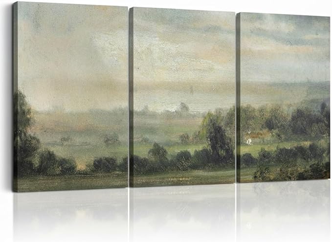 3 Pcs Framed Vintage Landscape Wall Art Landscape Green Forest Prints Nature Countryside Painting Poster Pastoral Rustic Farmhouse Wall Decor for Living Room Bedroom 12x16 inch Ready to Hang