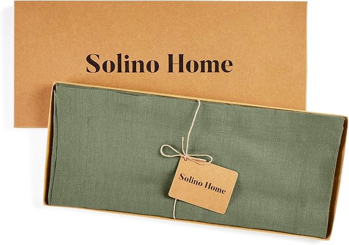 Solino Home Linen Oil Green Table Runner 108 Inches Long - 100% Pure Linen 14 x 108 Inch Table Runner for Spring, St Patricks Day, Easter - Fete