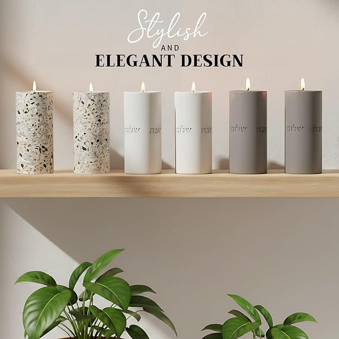 SURI Shabbat Candle Holders Set – Modern Judaica Gift for Shabbos & Jewish Holidays – Concrete Dripless Candle Holders for Tea Lights, Short & Tall – Minimalist Jewish Home Decor