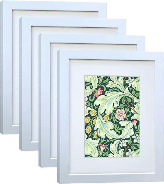 8x10 Picture Frame Set of 4 Made of Solid Wood Photo Frame with Real Glass for Pictures 5x7 with Mat or 8x10 Without Mat, Wall Mount or Tabletop Gallery Photo Frames in White