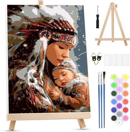 MXJSUA Indian Woman Framed Paint by Numbers for Adults Beginners, Easy Adults' Paint-by-Number Kits on Canvas with Easel, Acrylic Number Painting Crafts Kits Gifts for Home Decor, 8x12inch
