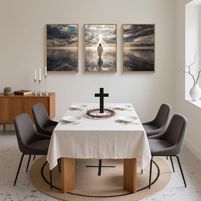 HPNIUB Jesus Canvas Wall Art Set, Jesus Walking On Water Framed Wall Decor Christian Religious Modern Serenity Prayer Art Prints Artwork for Living Room,Bedroom,Farmhouse,Prayer Room-24 x36 x3