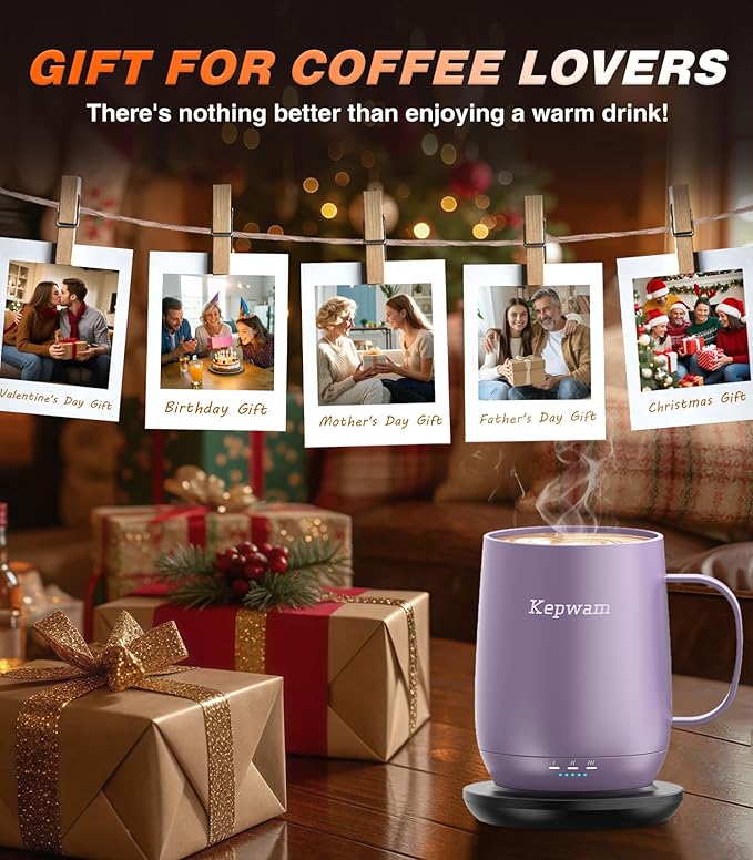 Self Heating Coffee Mug T2, 16oz Smart Heated Coffee Mug, 150 Min Battery Life - Hot up to 149℉ Temperature Control Coffee Mug Warmer, Gifts for Dad Mom (No APP)