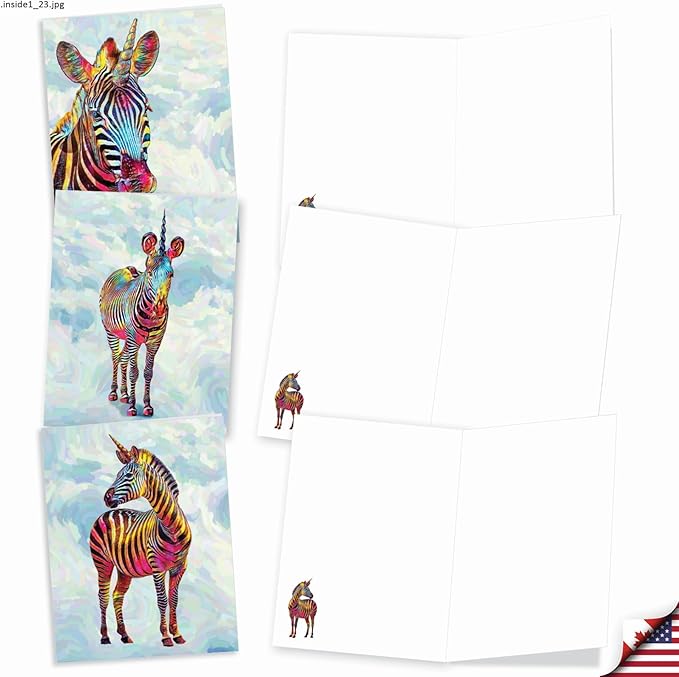 The Best Card Company 20 Assorted Blank All Occasions Notecards Box Set 4 x 5.12 Inch with Envelopes (10 Designs, 2 Each) Zebra-corns AM10312OCB-B2x10