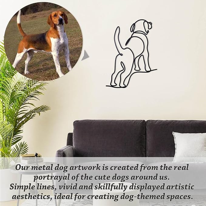 TYLCC Black Metal Dog Wall Decor Minimalist Abstract Dog Wall Art Line Drawing Art for Living Room Bedroom Decorations (Guard)