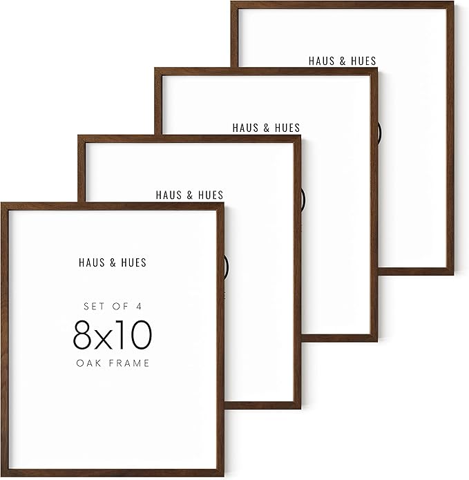 HAUS AND HUES 8x10 Picture Frame Set of 4-8 by 10 Walnut Gallery Wall Frame, Farmhouse Wooden Photo Frame 8 x 10 for Wall Collage, Pack 10 x 8 Brown Wood Wall Frames (Walnut Oak)