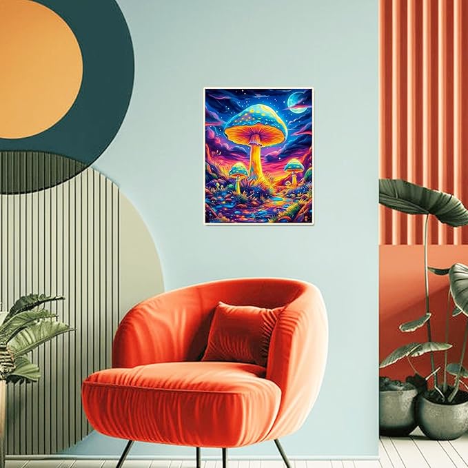 obterie Mushroom Paint by Numbers Kit for Adults Beginner Trippy Oil Painting Kit Adult Paint by Number Kits on Canvas DIY Painting for Beginners Art by Numbers for Gifts Home Wall Decor 16x20 Inch