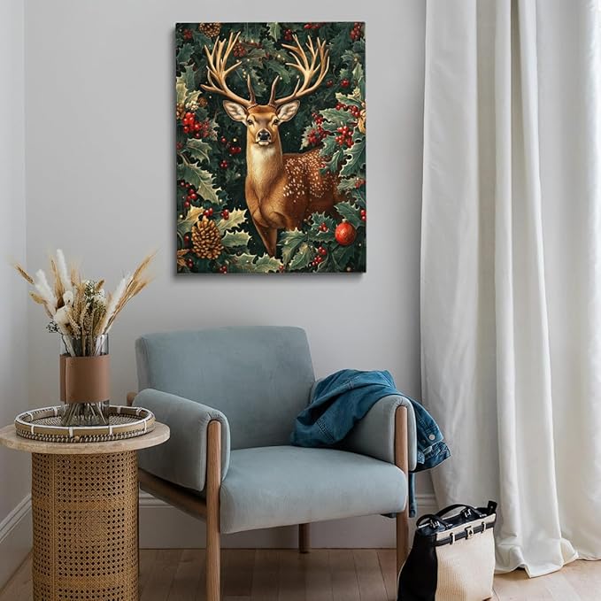 William Morris Deer Poster,Exhibition Print,Christmas William Morris Poster,Vintage Wall Art,Textiles Art, Christmas Print Deer Wall Art for Bedroom Living Room 8x12in Frame wall art