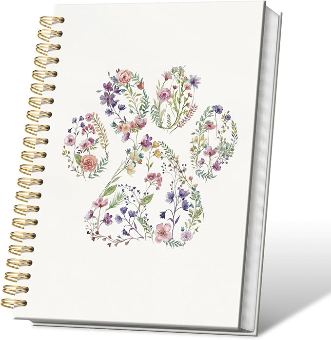 VONTP Floral Dog Paw Journal Notebooks, Dog Mom Gifts College Ruled Notebooks for Women, Dog Pet Lovers Gift Journal Journaling, Spiral Notebook 5.5x8.3