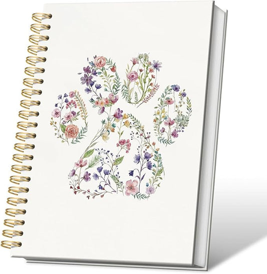 VONTP Floral Dog Paw Journal Notebooks, Dog Mom Gifts College Ruled Notebooks for Women, Dog Pet Lovers Gift Journal Journaling, Spiral Notebook 5.5x8.3