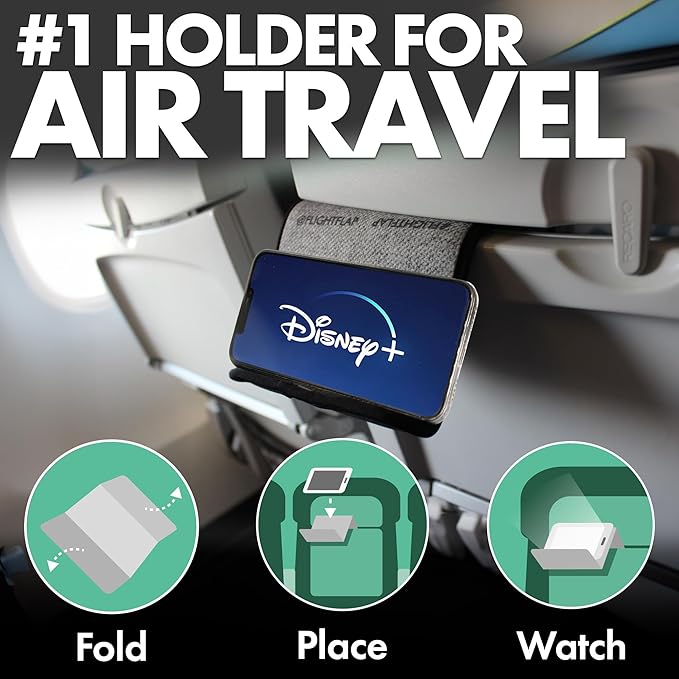 Airplane Phone Holder, Flexible Cell Phone Holder, Folding Cellphone Stand for Desk, Bed, Office, Treadmill - Airplane Gadgets for Long Travel Accessories - Plane Essentials (Pro)