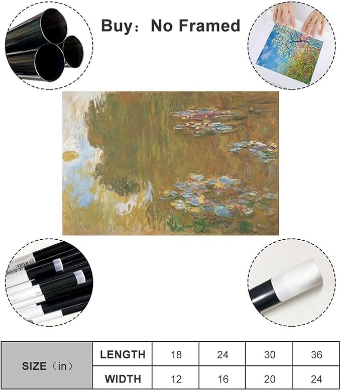 40+ Monet Famous Print Posters The Water Lily Pond by Claude Monet Impressionism Poster Print for Room Aesthetics Canvas Wall Art Print Unframe 24×36inch(60×90cm)