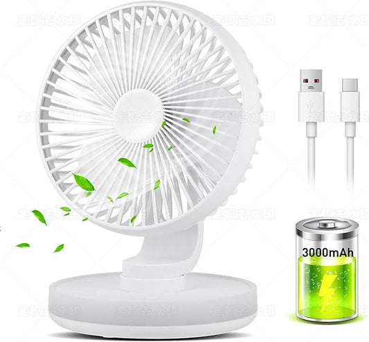 Small Desk Fan With Night Light, Auto Oscillating Table Fan With 3000mAh Rechargeable Battery, USB Personal Fan With 4 Speeds Wind, Adjustable Fan For Home, Office Bedroom, Camping (white)