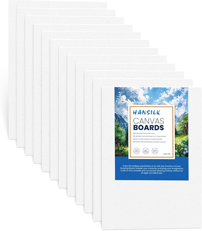 Canvas Boards for Painting 5X7-100% Cotton 12 Pack Canvas Panels for Acrylic, Oil, and Watercolor - Ideal for Artists and Hobbyists