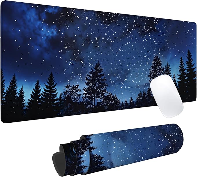 Starry Night Gaming Mouse Pad, Office Desk Mat, Anti-Slip Rubber Base Cool Aesthetic Mouse Pads for Computer Laptop Keyboard School Home Desktop Gamer Home Accessories Decor 31.5" x 11.8"