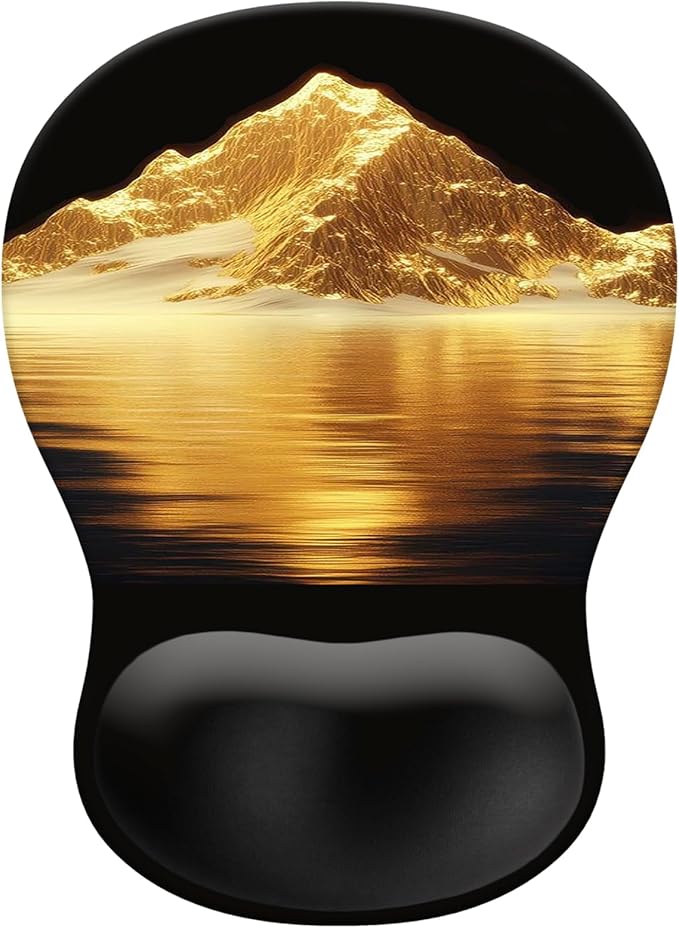 Gel Mouse Pad with Wrist Rest, Ergonomic Concave Wrist Support Mousepad with Non-Slip PU Base & Smooth Surface Comfortable Desk Accessories Mat for Office, Home Gaming and Study (Golden Mountains)