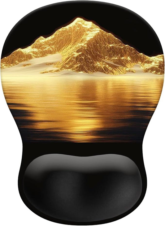 Gel Mouse Pad with Wrist Rest, Ergonomic Concave Wrist Support Mousepad with Non-Slip PU Base & Smooth Surface Comfortable Desk Accessories Mat for Office, Home Gaming and Study (Golden Mountains)