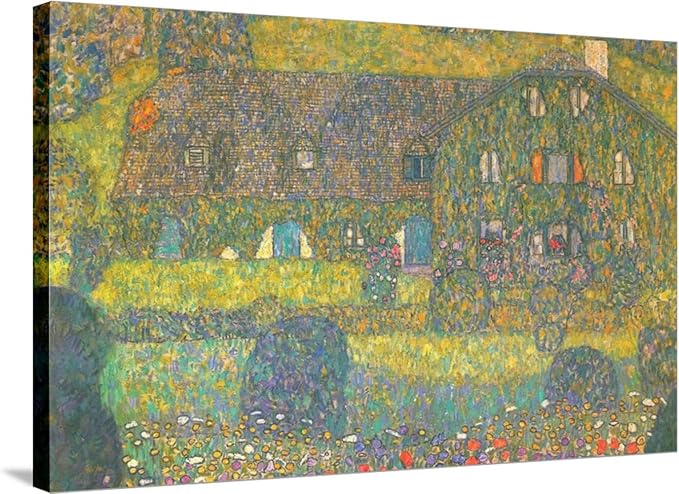 ART.COM Stretched Canvas Print House in Attersee by Gustav Klimt, 36" x 24"