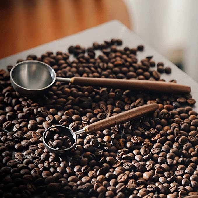 Coffee Spoon - Vintage Walnut Wood Handle, Stainless Steel Coffee Scoop ，Stainless Steel Tea Scoopand Seasoning Spoons (1, Gunmetal, 5g Capacity)