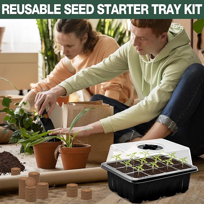 ZeeDix Seed Starter Kit, 6 Pack Seed Starter Trays with 90 PCS Coco Pellets, Base Tray for Indoor Planting, Mini Greenhouse Germination System for Herbs Vegetables Gardening Supplies(72 Cells)