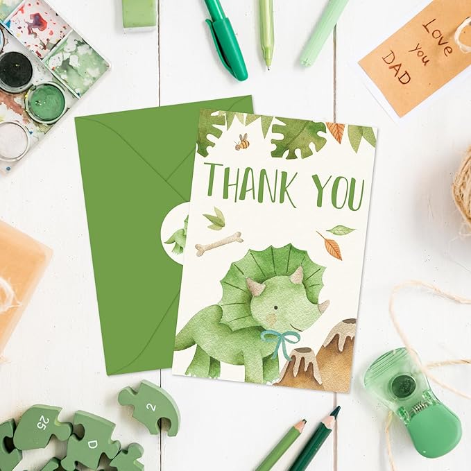 36 Pack Dinosaur Thank You Cards Cute Greeting Cards with Envelopes Stickers Blank Note Cards for Birthday Baby Shower, 4 x 6 Inch