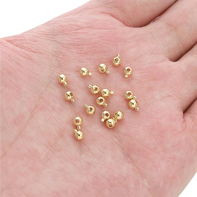 14K Gold Plated Round Fishing Line Buckle 3.5mm End Caps 30pcs for Jewelry Making Findings