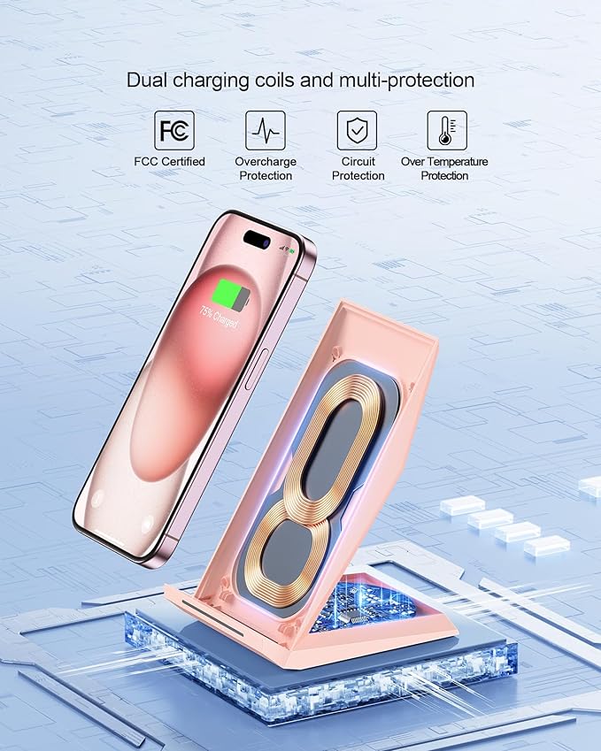 NANAMI Wireless Charger 2 Pack - Fast Wireless Charging Stand for iPhone 17/17 Air/16/16 Plus/16 Pro Max/16 Pro/15/14/13/12, Phone Charger Compatible Samsung Galaxy S25/S24/S23/S22/S21/S20,Pixel 6/5