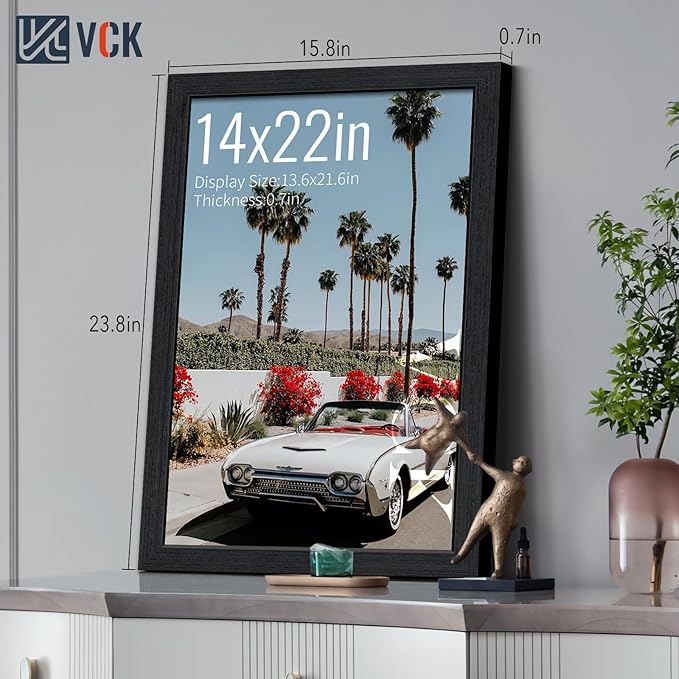VCK 14x22 Frame for Poster & Picture - Black Oak 3 Pack, Natural Textured Solid Wood Frame, Wall Hanging