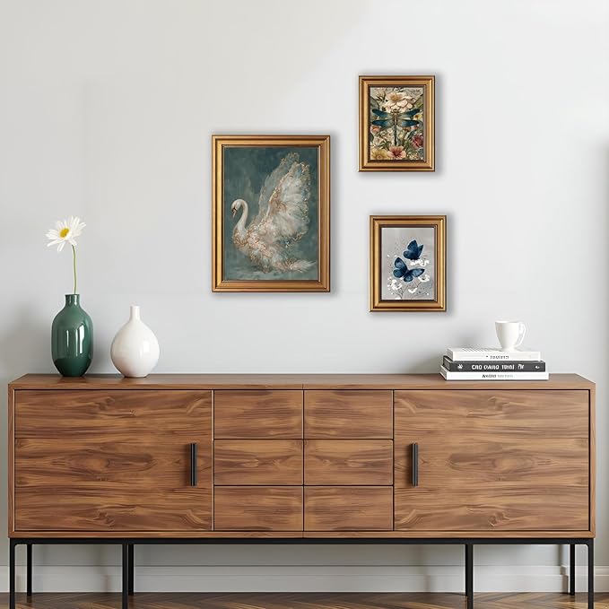 okudolit Gold Framed Vintage Swan Canvas Wall Art Print Luxury Animal Oil Painting Graceful Bird Artwork Picture Baroque Wall Decor for Living Room Bedroom and Office 12"x16"