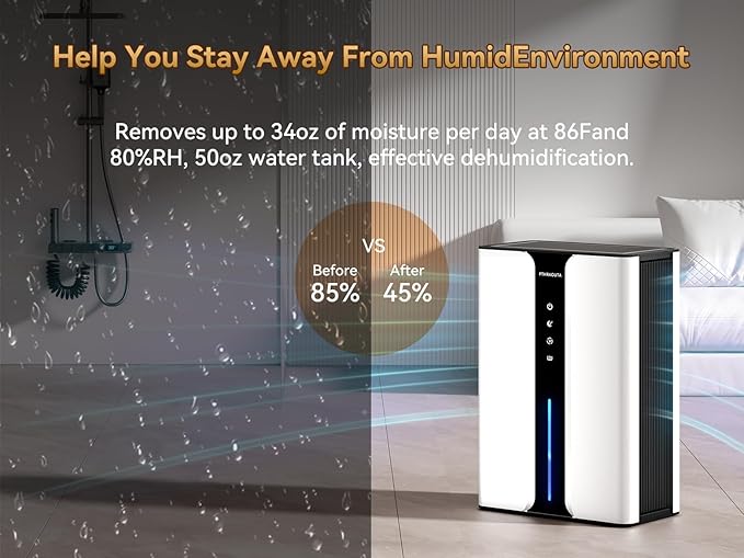 Home Dehumidifier with Drain Hose, (950 sq.ft) 95oz Quiet dehumidifier for Bedroom Bathroom, with Air Reusable Filter Indoor deshumidificador for Basement RV Closet