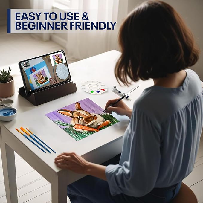 Painting4Real DIY Painting Class Kit for Adults with Video Tutorials: Learn to Paint Meadow Bunny – How to Paint with Acrylics – Painting & Art Supplies – 9 Piece Acrylic Paint Set