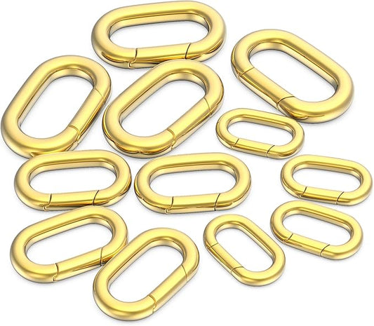 OHINGLT 12Pcs Carabiner Clip Pendant Clasps – 18K Gold Necklace Clasp and Closures, Bracelet Charm Connector for Women (3 Size)