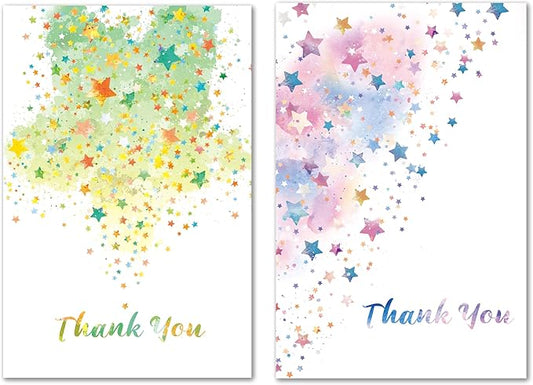 20PCs, Catch A Falling Thank You, Stunning Starry Sky Thank You Cards with Envelopes, Warm Appreciation, Set With 2 Designs, Star Shaped Glitter Seals, Blank Notes, 4x6 inch.