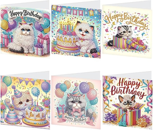 6-Pack Pets Birthday Diamond Painting Greeting Card Kits, Special Shaped Diamonds Painting, DIY Handcraft for Relatives and Friends with Wishes,Unique Design Crafting for Birthday Cards
