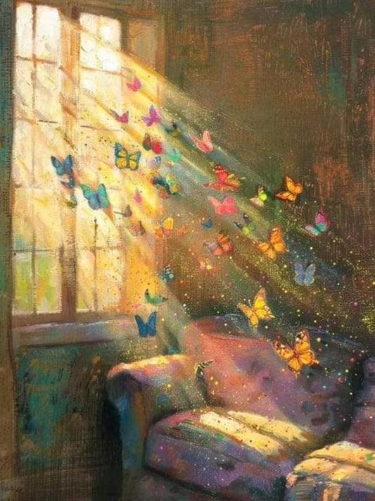 Mosaflare 5D Diamond Painting Kits for Adults, Window Butterfly Scene Diamond Art for Beginners, DIY Full Round Drill Paint by Diamonds Dot Gem Art for Adults, Home Wall Decor 12x16 Inch