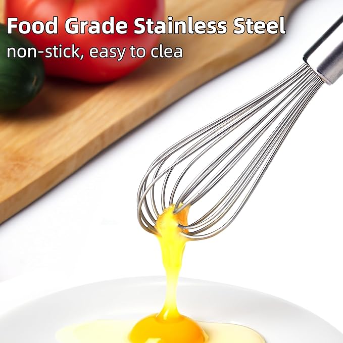 Stainless steel Small whisk for cooking, whisk is crafted with 8 thicker wire diameters, solving the problem that ordinary whisks tend to bend or break during vigorous mixing.(9 inches)