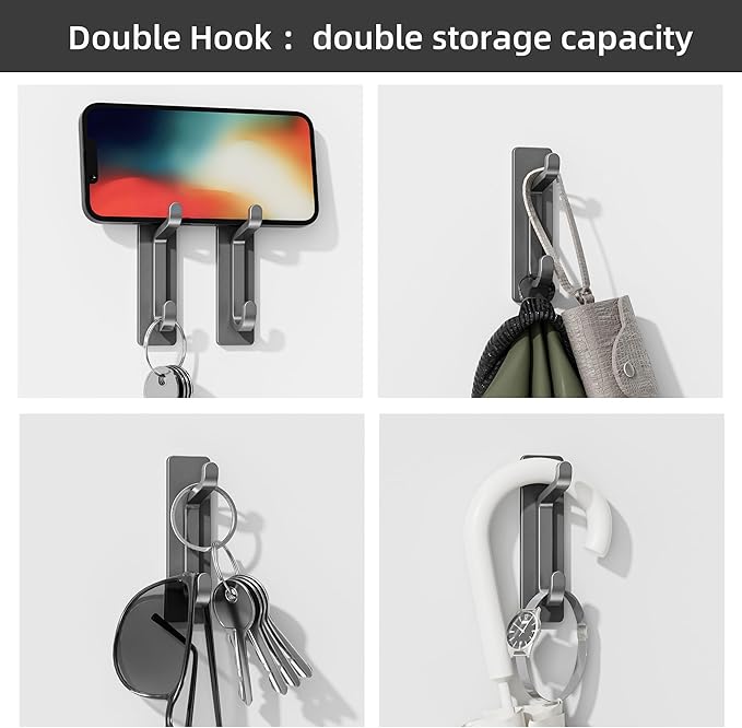 pickpiff Wall Hooks for Coat and Towel: Adhesive Door Hanger Stick on, Grey 6 Pack