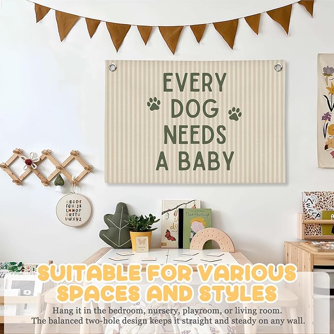Baby Shower Decor, Pregnancy Announcement Babe Gender Reveal Shower Wall Hanging Canvas Banner Prints, Every Dog Needs a Baby Wall Art Decor for Newborn Babe Room Bedroom, 30x20 Inch