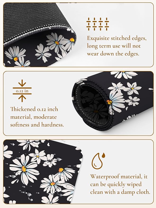 Elegant Bouquet of Flowers Mouse Pad, Waterproof Aesthetics Mouse Pads Design, Non-Slip Rubber Base Computer Simple Funny Mousepad,Small Mouse Mat Desk Accessories,Black White Floral